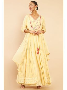 Soch - Women Mustard Silk Embroidered Suit Set