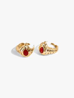 Outhouse - 22K Gold Plated Red Corriente Hoop Earrings