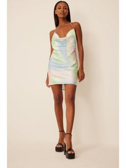 NA-KD - Waterfall Detail Mini Satin Dress-print