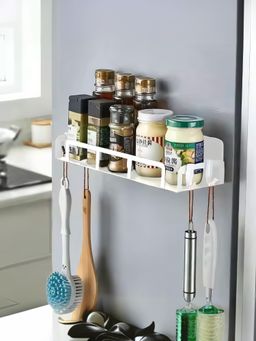 UMAI - Magnetic Kitchen Racks Single Layer & Hooks, White