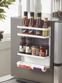UMAI - Magnetic Kitchen Shelf Foldable 2-Tier with Holder & Hooks, White