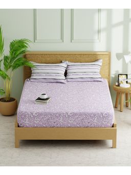 KOPA - Double Bed Fitted Bed Sheet With Pillow Covers (Lorenzo) Floral-Lavender (Queen)
