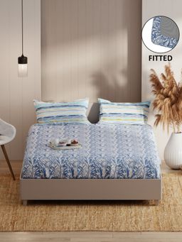 KOPA - Fitted Double Bed Sheet With Pillow Covers (Bio-Soft Cotton Feel) Blue (Queen)