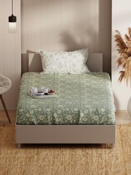 KOPA - Single Bedsheet With Pillow Cover(Bio-Soft Cotton Feel) Floral-Green