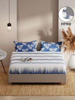 KOPA - Fitted Double Bed Sheet With Pillow Covers (Bio-Soft Cotton Feel) Denim Blue (Queen)