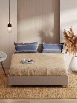 KOPA - Double Bedsheet With Pillow Covers (Bio-Soft Cotton Feel) Floral-Sandune Beige (Queen)