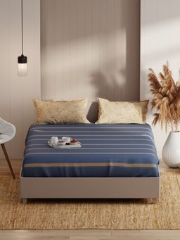 KOPA - Double Bedsheet With Pillow Covers (Bio-Soft Cotton Feel) Geometric-Denim Blue (Queen)