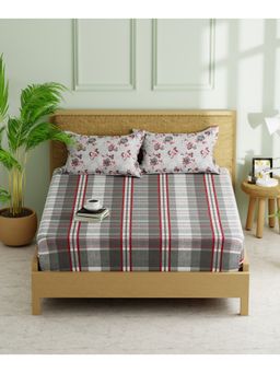 KOPA - Double Bed Fitted Bed Sheet With Pillow Covers (Lorenzo) Red/Grey (Queen)