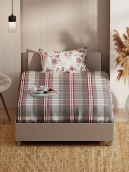 KOPA - Single Bedsheet With Pillow Cover(Bio-Soft Feel) Red/Grey