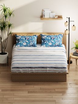 KOPA - Double Bedsheet With Pillow Covers (Classic Cotton Feel) Geometric-Grey/Blue (Queen)