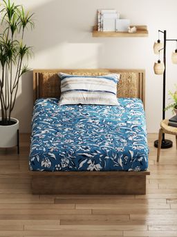 KOPA - Single Bed Bedsheet With Pillow Cover (Classic Cotton Feel) Floral-Blue (Queen)