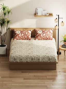 KOPA - Double Bedsheet With Pillow Covers (Classic Cotton Feel) Floral-Beige (Queen)
