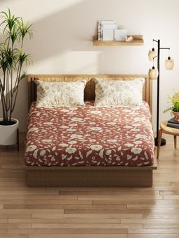 KOPA - Double Bedsheet With Pillow Covers (Classic Cotton Feel) Floral-Wildrose Red (Queen)