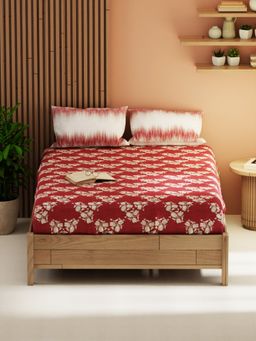 KOPA - Double Bed Bed Sheet With Pillow Covers (Magnolia) Floral-Burgundy (Queen)