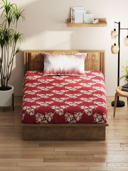 KOPA - Single Bed Bedsheet With Pillow Cover (Classic Cotton Feel) Floral-Burgundy (Queen)