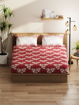 KOPA - Double Bedsheet With Pillow Covers (Classic Cotton Feel) Floral-Burgundy (Queen)