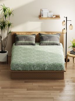 KOPA - Double Bedsheet With Pillow Covers (Classic Cotton Feel) Floral-Pistachio Green (Queen)