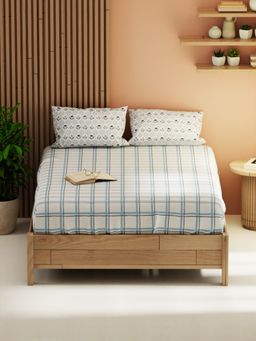 KOPA - Double Bed Bed Sheet With Pillow Covers (Magnolia) Floral-White/Blue (Queen)