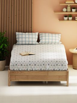 KOPA - Double Bed Bed Sheet With Pillow Covers (Magnolia) Floral-White/Blue (Queen)