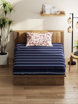 KOPA - Single Bed Bedsheet With Pillow Cover (Classic Cotton Feel) Floral-Blue/Brick Red (Queen)