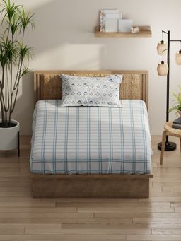 KOPA - Single Bed Bedsheet With Pillow Cover (Classic Cotton Feel) Floral-Grey/Blue (Queen)