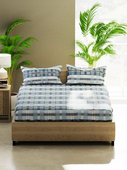 BIANCA - Cotton Double Bedsheet With Pillow Covers (Home Of Ora) Blue (Queen)