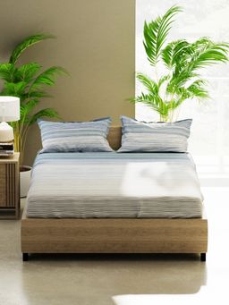 BIANCA - Cotton Double Bedsheet With Pillow Covers (Home Of Ora) Blue (Queen)