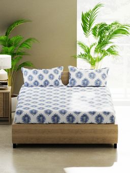 BIANCA - Cotton Double Bedsheet With Pillow Covers (Home Of Ora) Periwinkle Blue (Queen)
