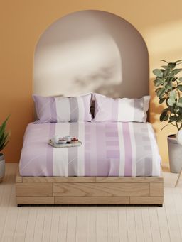 BIANCA - Soft Natural Cotton Double Bedsheet With Pillow Covers (Laquasa) Geometric-Purple (Queen)