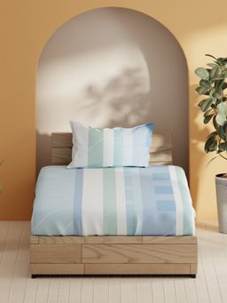 BIANCA - Cotton Single Bedsheet With Pillow Cover (Sienna) Geometric-Blue
