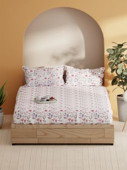 BIANCA - Cotton Double Bedsheet With Pillow Covers (Laquasa) Floral-Pink/Violet (Queen)