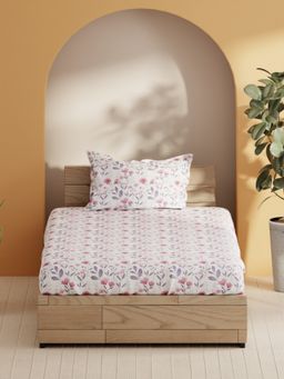 BIANCA - Cotton Single Bedsheet With Pillow Cover (Sienna) Floral-Pink/Purple