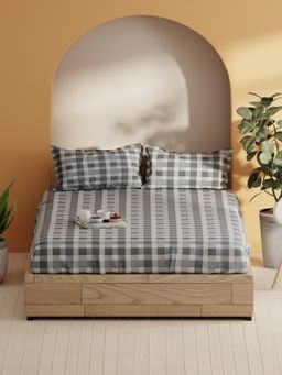 BIANCA - Soft Natural Cotton Double Bedsheet With Pillow Covers (Laquasa) Grey (Queen)