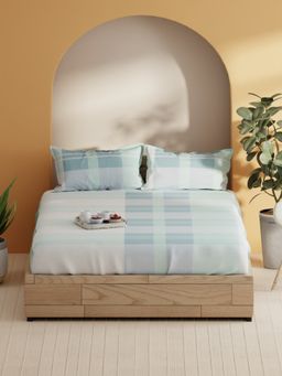 BIANCA - Cotton Double Bedsheet With Pillow Covers (Laquasa) Geometric-Blue (Queen)