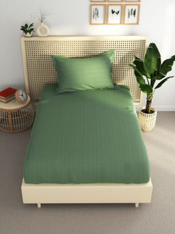BIANCA - Stripe Single Bedsheet With Pillow Cover (Hilton) Solid/Plain Moss Green