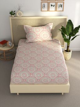 BIANCA - Single Bedsheet With Pillow Cover (Estonia) Geometric-Pink/Grey