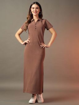 Trend Arrest - Shirt Style Bodycon Side Slit Dress