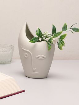 Bonhomie - White Solid Face-Shaped Minimalistic Ceramic Vase
