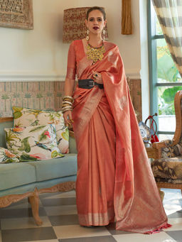 Sareemall - Women's Silk Blend Rust Woven Designer Saree with Unstitched Blouse