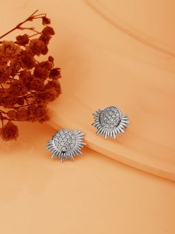 Carlton London - Silver-Toned Rhodium-Plated CZ Studded Spiked Studs