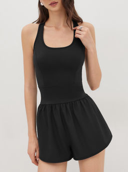 Cider - AIRY U-neckline Solid Criss Cross Active Romper