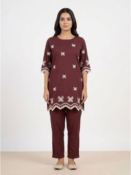 Bcz Style - Women Wine Embroidered Co-Ord Set