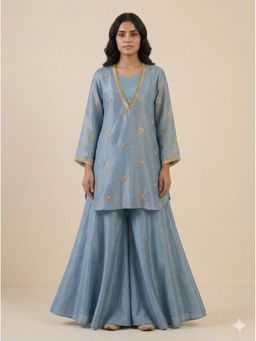 Bcz Style - Women Silk Blue Embroidered Kurti and Sharara