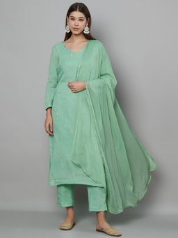 Bcz Style - Women Viscose Green Embroidered Kurta with Pant and Dupatta