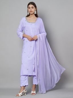 Bcz Style - Women Viscose Lavender Embroidered Kurta with Pant and Dupatta
