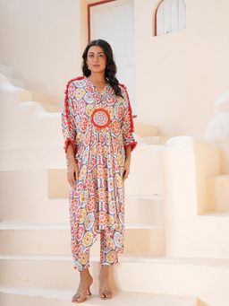 Indisangam - Women Orange Modal Printed Kaftan and Pant