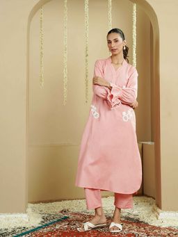 Indisangam - Women Blush Pink Cotton Flex Kurta and Pant