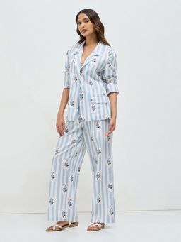 KAMLIE - Women Linen Blue Stripes Co-Ord Set