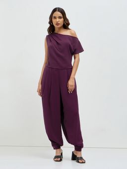 KAMLIE - Women Purple Plain One Shoulder Co-Ord Set