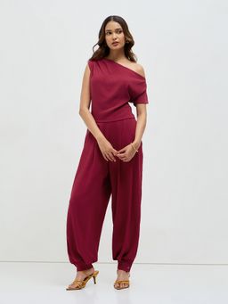 KAMLIE - Women Red Plain One Shoulder Co-Ord Set